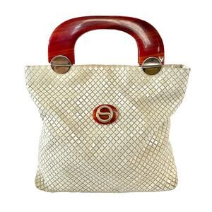 Vintage Lumured Ivory-White Luma Mesh Tortoise Shell Lucite Mod Handbag